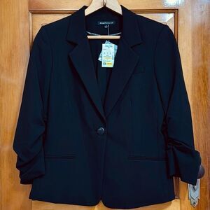 Panticular Black Ruched Sleeve One Button Blazer Women’s 4